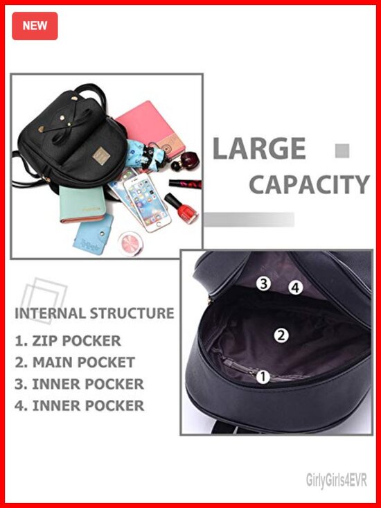 Mini Bowknot PU Leather Backpack 3-Piece Set with Shoulder Bag and Card Wallet main image 2